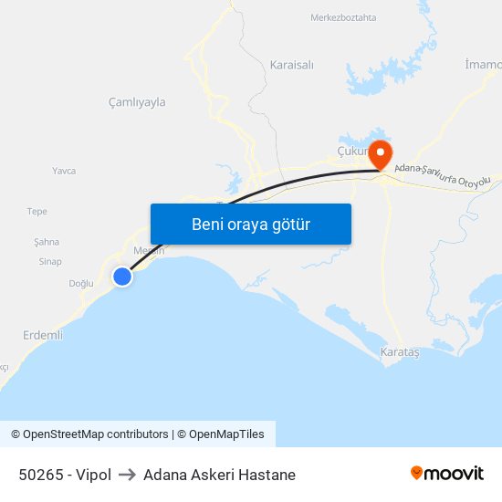 50265 - Vipol to Adana Askeri Hastane map