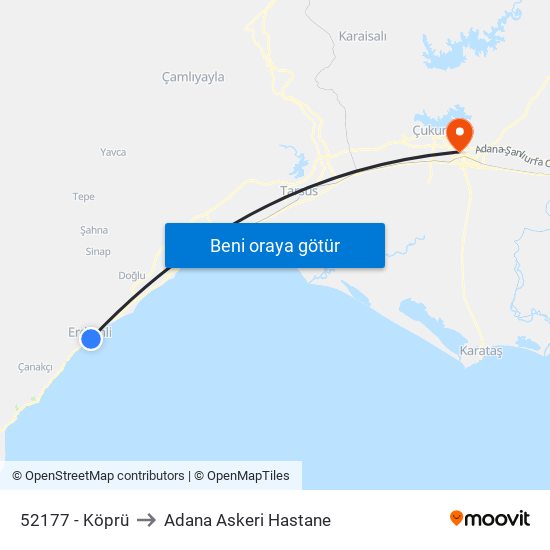 52177 - Köprü to Adana Askeri Hastane map