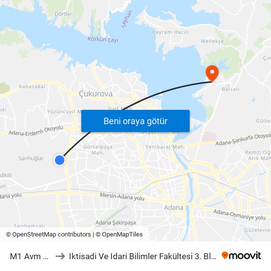 M1 Avm 2a to Iktisadi Ve Idari Bilimler Fakültesi 3. Blok map