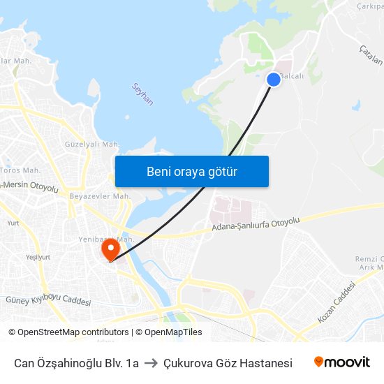 Can Özşahinoğlu Blv. 1a to Çukurova Göz Hastanesi map