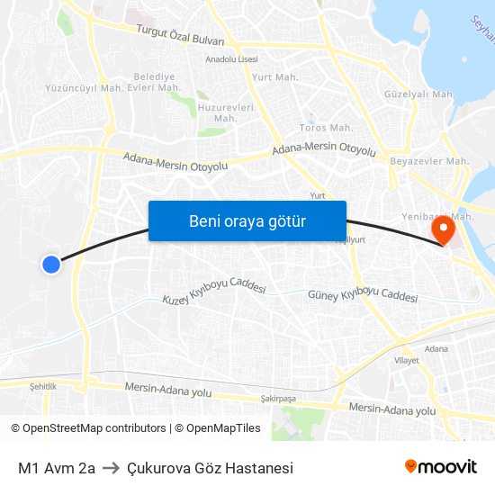 M1 Avm 2a to Çukurova Göz Hastanesi map