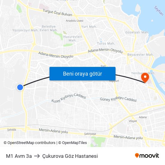 M1 Avm 3a to Çukurova Göz Hastanesi map