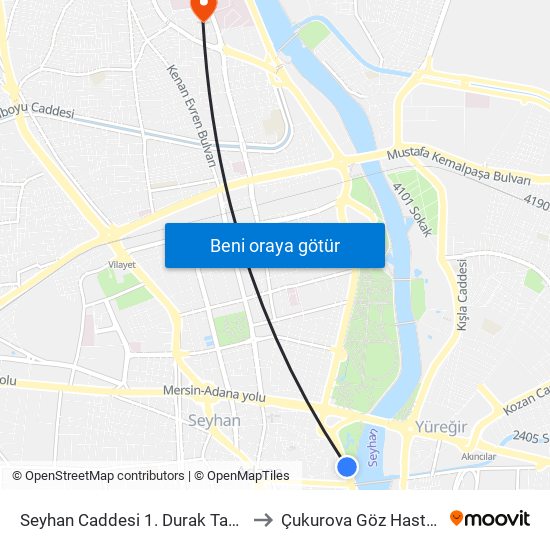 Seyhan Caddesi 1. Durak Taşköprü to Çukurova Göz Hastanesi map