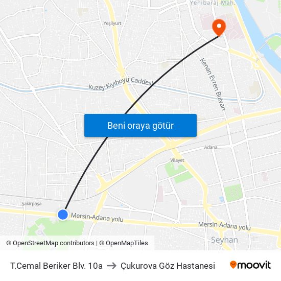 T.Cemal Beriker Blv. 10a to Çukurova Göz Hastanesi map