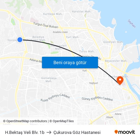 H.Bektaş Veli Blv. 1b to Çukurova Göz Hastanesi map