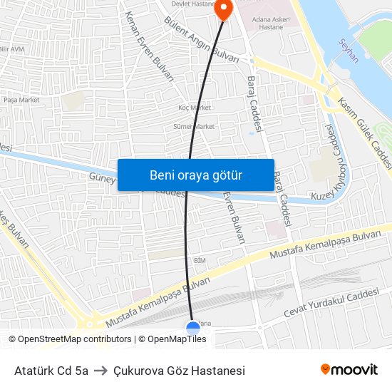 Atatürk Cd 5a to Çukurova Göz Hastanesi map