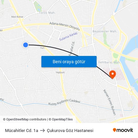 Mücahitler Cd. 1a to Çukurova Göz Hastanesi map