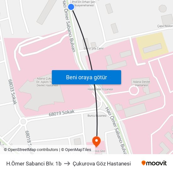 H.Ömer Sabanci Blv. 1b to Çukurova Göz Hastanesi map