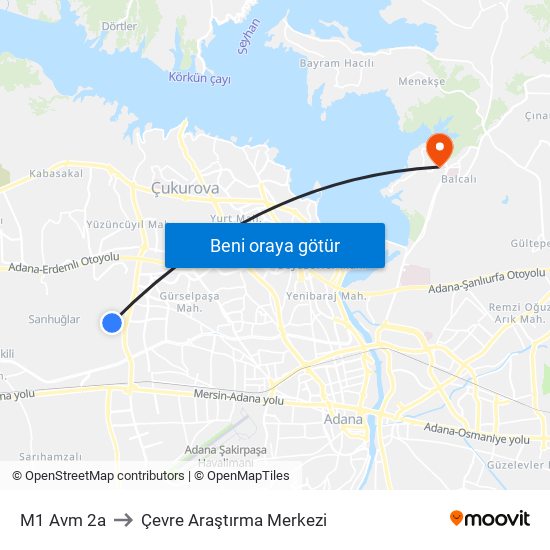 M1 Avm 2a to Çevre Araştırma Merkezi map