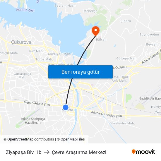 Ziyapaşa Blv. 1b to Çevre Araştırma Merkezi map