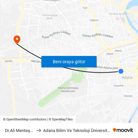 Dr.Ali Menteşoğlu Cd. 2a to Adana Bilim Ve Teknoloji Üniversitesi Yeşiloba Yerleşkesi map