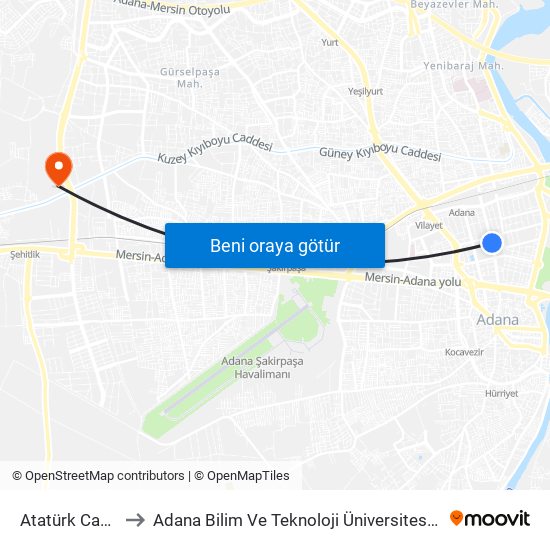 Atatürk Caddesi 3a to Adana Bilim Ve Teknoloji Üniversitesi Yeşiloba Yerleşkesi map