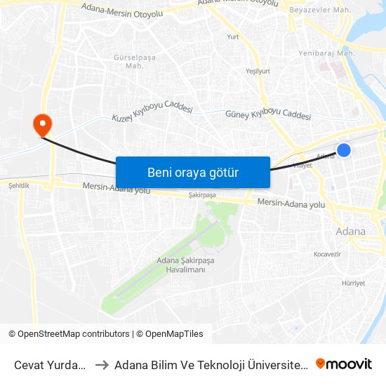 Cevat Yurdakul Cd. 1a to Adana Bilim Ve Teknoloji Üniversitesi Yeşiloba Yerleşkesi map