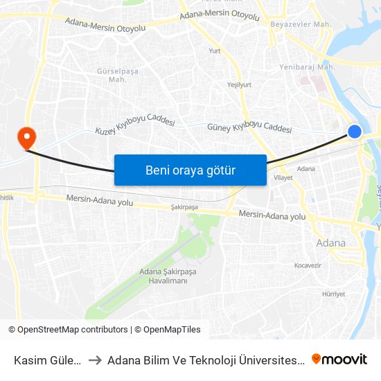 Kasim Gülek Blv. 1b to Adana Bilim Ve Teknoloji Üniversitesi Yeşiloba Yerleşkesi map