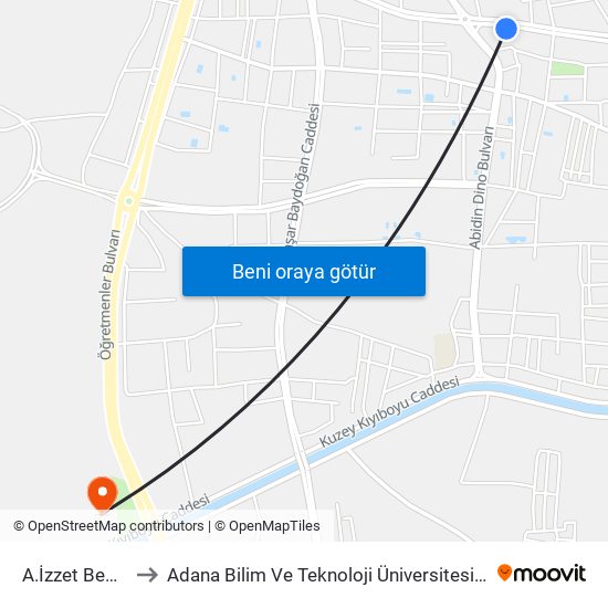 A.İzzet Begoviç 5b to Adana Bilim Ve Teknoloji Üniversitesi Yeşiloba Yerleşkesi map