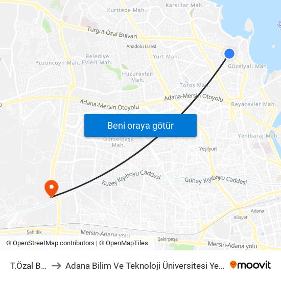 T.Özal Blv. 6b to Adana Bilim Ve Teknoloji Üniversitesi Yeşiloba Yerleşkesi map