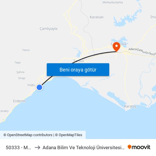 50333 - Martı Otel to Adana Bilim Ve Teknoloji Üniversitesi Yeşiloba Yerleşkesi map