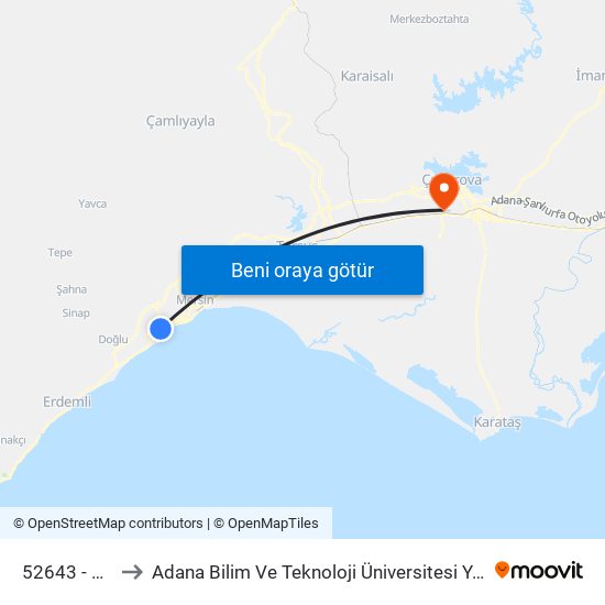 52643 - Çeşme to Adana Bilim Ve Teknoloji Üniversitesi Yeşiloba Yerleşkesi map