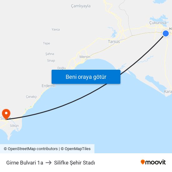 Girne Bulvari 1a to Silifke Şehir Stadı map