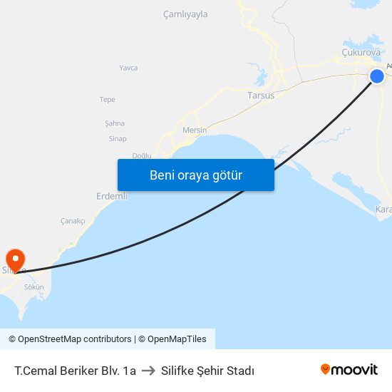 T.Cemal Beriker Blv. 1a to Silifke Şehir Stadı map