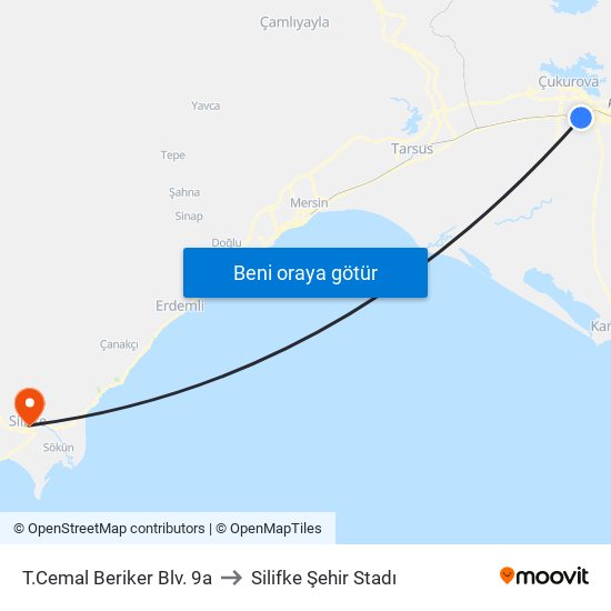 T.Cemal Beriker Blv. 9a to Silifke Şehir Stadı map