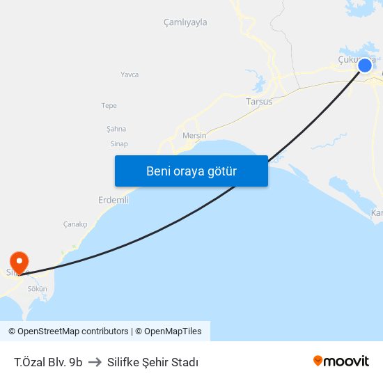 T.Özal Blv. 9b to Silifke Şehir Stadı map