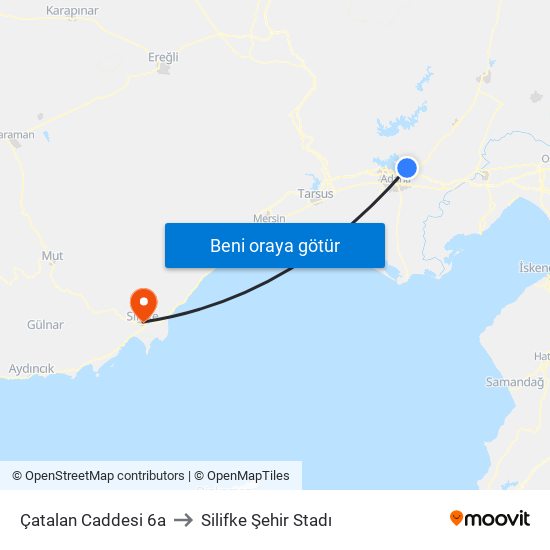Çatalan Caddesi 6a to Silifke Şehir Stadı map