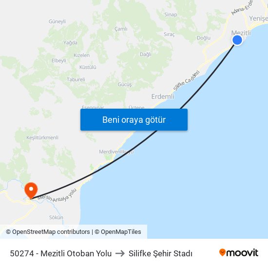 50274 - Mezitli Otoban Yolu to Silifke Şehir Stadı map