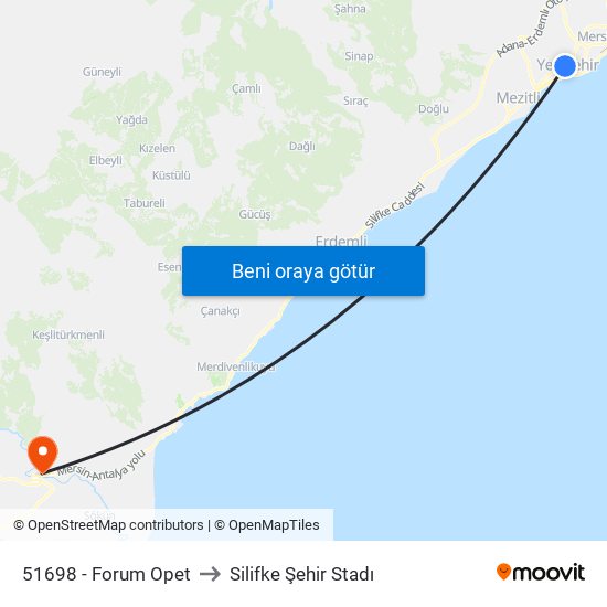 51698 - Forum Opet to Silifke Şehir Stadı map