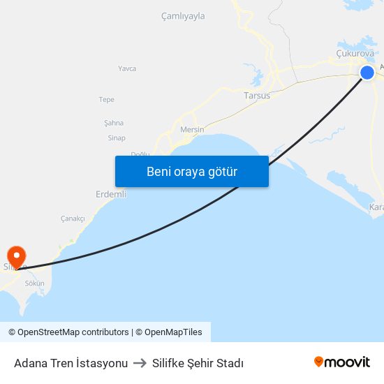 Adana Tren İstasyonu to Silifke Şehir Stadı map