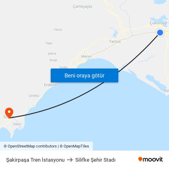 Şakirpaşa Tren İstasyonu to Silifke Şehir Stadı map