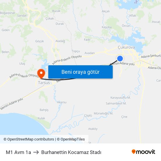 M1 Avm 1a to Burhanettin Kocamaz Stadı map