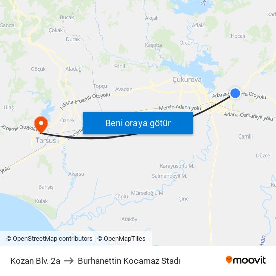 Kozan Blv. 2a to Burhanettin Kocamaz Stadı map