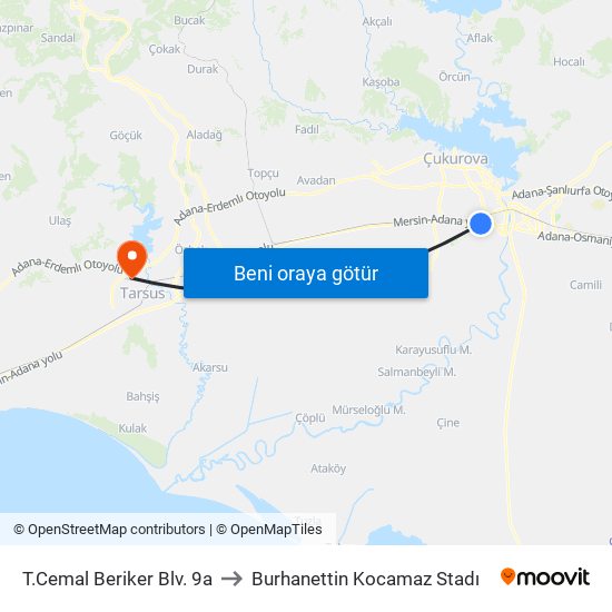 T.Cemal Beriker Blv. 9a to Burhanettin Kocamaz Stadı map