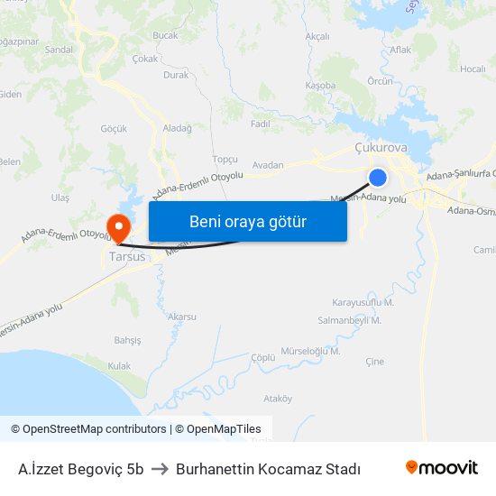 A.İzzet Begoviç 5b to Burhanettin Kocamaz Stadı map