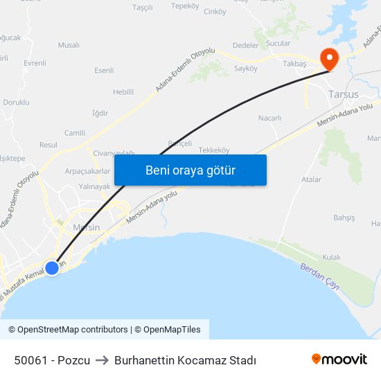 50061 - Pozcu to Burhanettin Kocamaz Stadı map