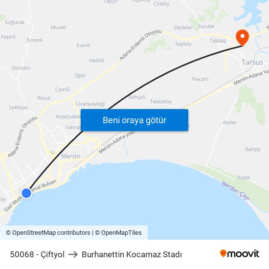50068 - Çiftyol to Burhanettin Kocamaz Stadı map