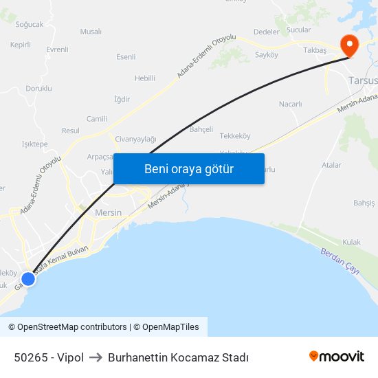 50265 - Vipol to Burhanettin Kocamaz Stadı map