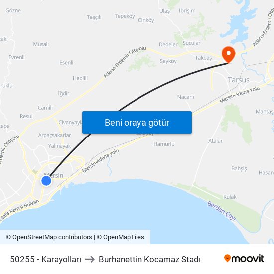 50255 - Karayolları to Burhanettin Kocamaz Stadı map