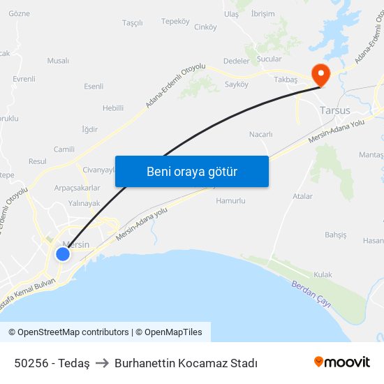 50256 - Tedaş to Burhanettin Kocamaz Stadı map