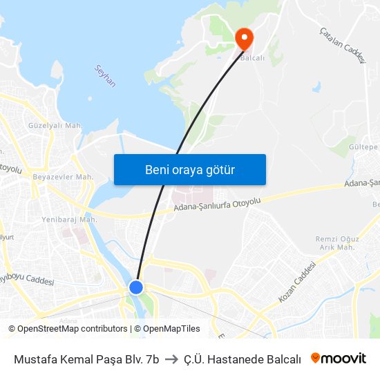 Mustafa Kemal Paşa Blv. 7b to Ç.Ü. Hastanede Balcalı map