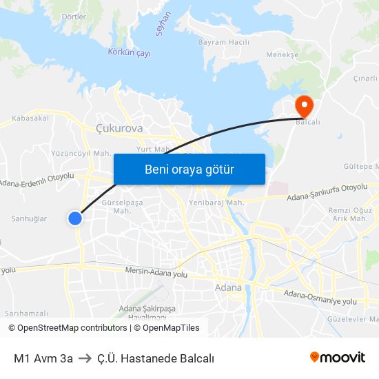 M1 Avm 3a to Ç.Ü. Hastanede Balcalı map