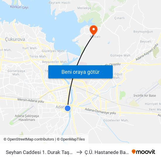 Seyhan Caddesi 1. Durak Taşköprü to Ç.Ü. Hastanede Balcalı map