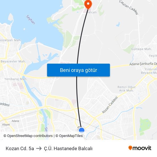 Kozan Cd. 5a to Ç.Ü. Hastanede Balcalı map