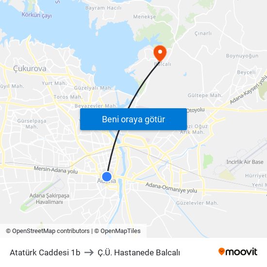 Atatürk Caddesi 1b to Ç.Ü. Hastanede Balcalı map