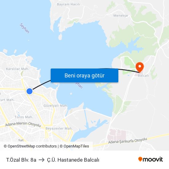 T.Özal Blv. 8a to Ç.Ü. Hastanede Balcalı map