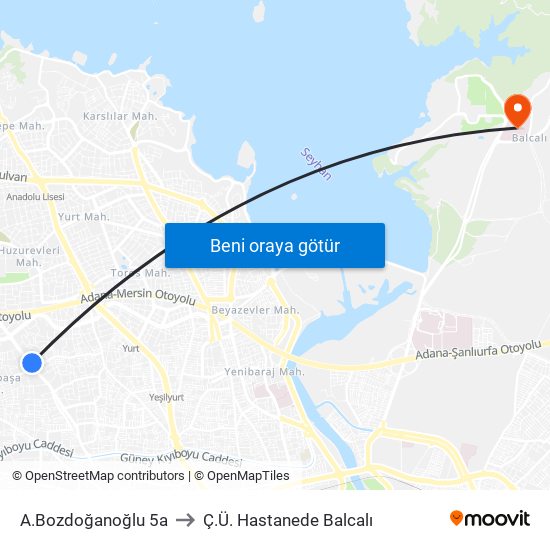 A.Bozdoğanoğlu 5a to Ç.Ü. Hastanede Balcalı map