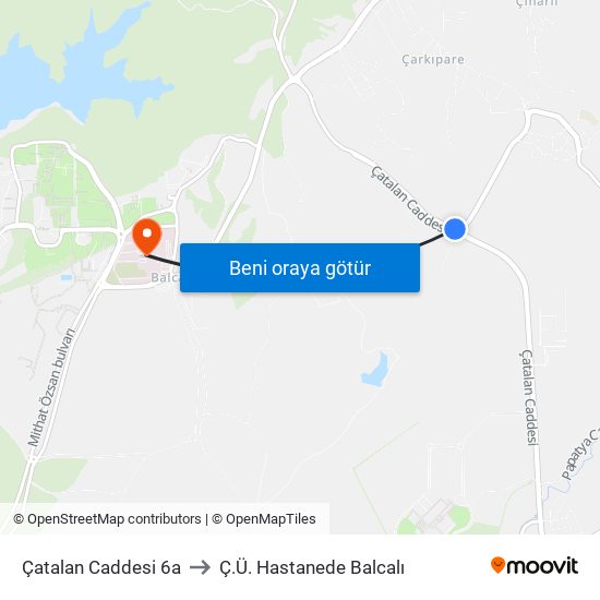 Çatalan Caddesi 6a to Ç.Ü. Hastanede Balcalı map