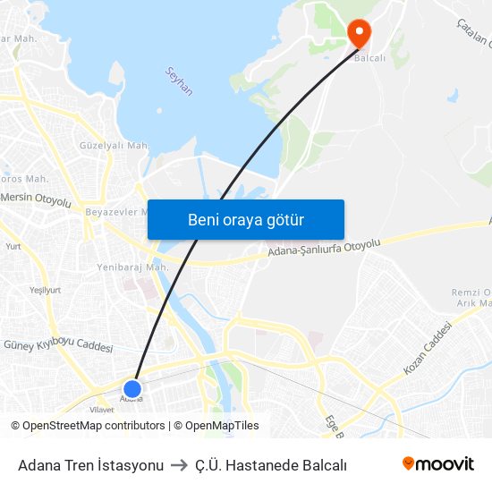 Adana Tren İstasyonu to Ç.Ü. Hastanede Balcalı map