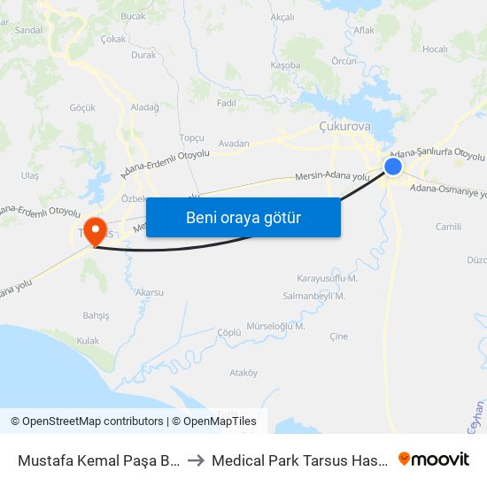 Mustafa Kemal Paşa Blv. 9b to Medical Park Tarsus Hastanesi map